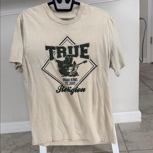 True Religion Cream and Hunter Green Graphic Tee